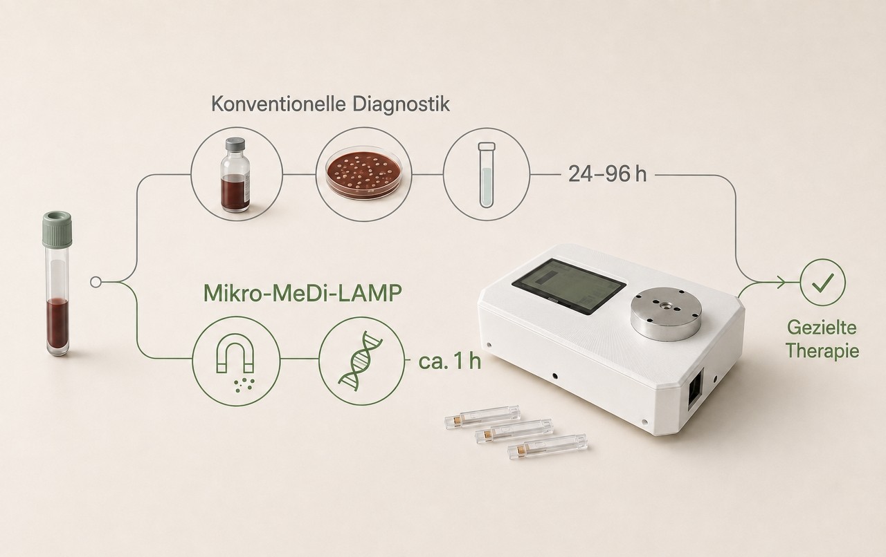 Infographic: Mikro-MeDi-LAMP delivers results in about 1 hour compared with 24–96 hours for conventional diagnostics