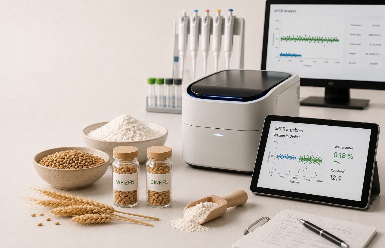 dPCR analyzer with wheat and spelt samples and the result of the wheat-spelt differentiation